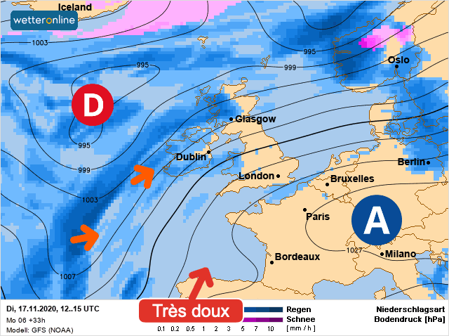 Carte de prévisions d'europe du Mardi 17 novembre 2020
