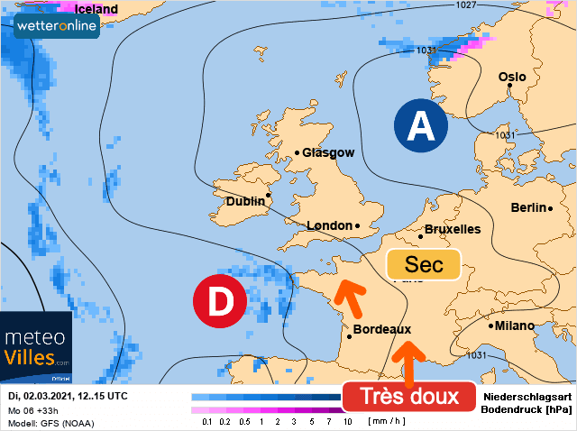 Carte de prévisions d'europe du Mardi 2 mars 2021