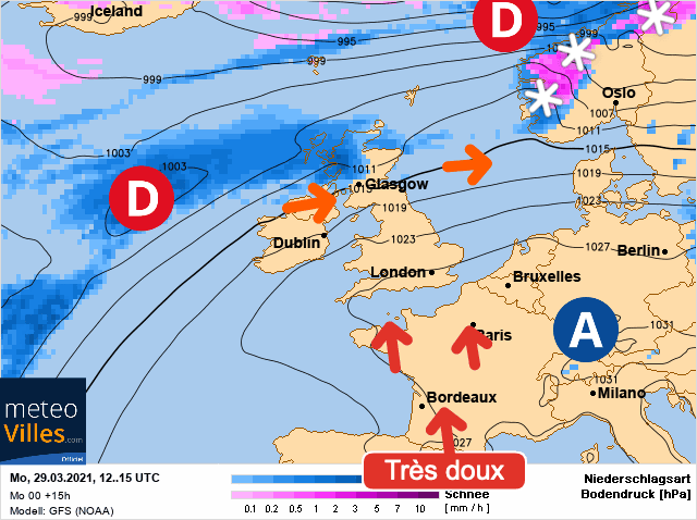 Carte de prévisions d'europe du Lundi 29 mars 2021