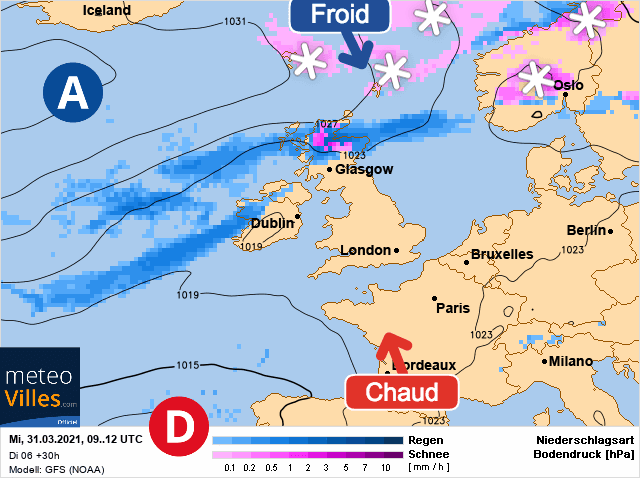 Carte de prévisions d'europe du Mercredi 31 mars 2021