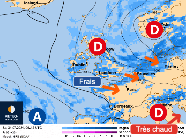 Carte de prévisions d'europe du Samedi 31 juillet 2021