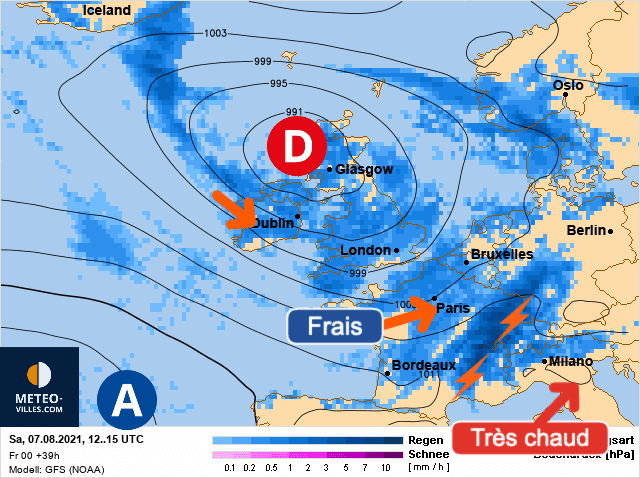 Carte de prévisions d'europe du Samedi 7 août 2021