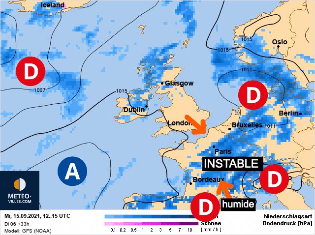 Carte de prévisions d'europe du Mercredi 15 septembre 2021