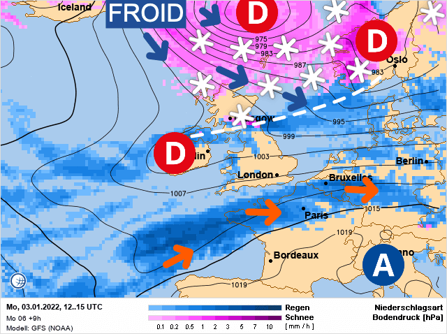 Carte de prévisions d'europe du Lundi 3 janvier 2022