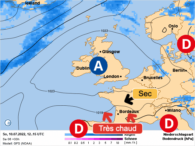 Carte de prévisions d'europe du Dimanche 10 juillet 2022