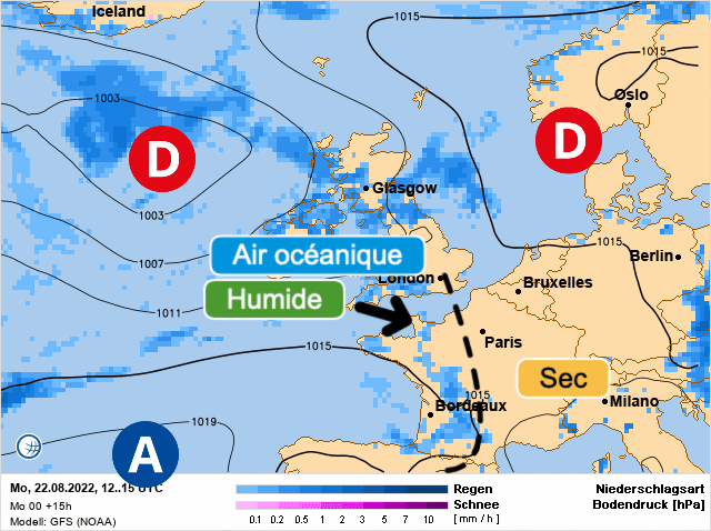 Carte de prévisions d'europe du Lundi 22 août 2022
