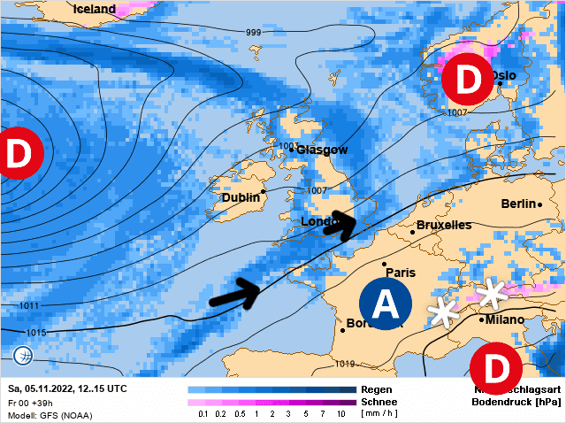 Carte de prévisions d'europe du Samedi 5 novembre 2022