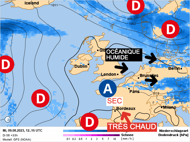 Carte de prévisions d'europe du Mercredi 9 août 2023