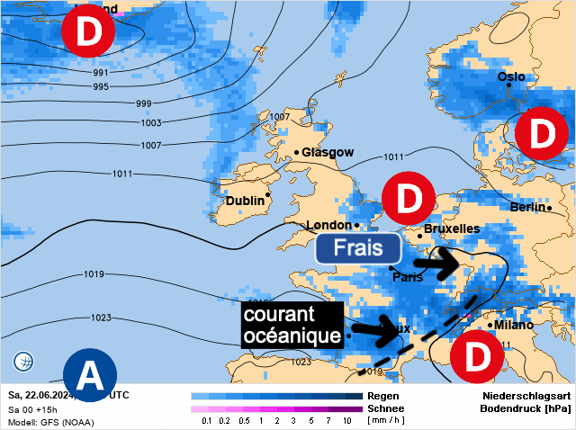 Carte de prévisions d'europe du Samedi 22 juin 2024