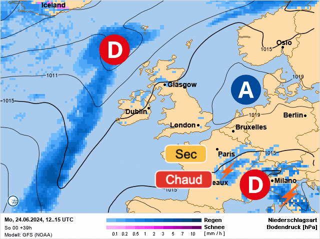 Carte de prévisions d'europe du Lundi 24 juin 2024