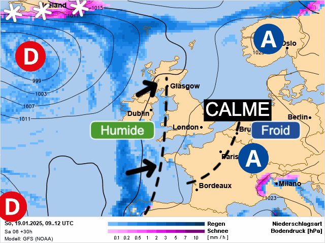 Carte de prévisions d'europe du Dimanche 19 janvier 2025