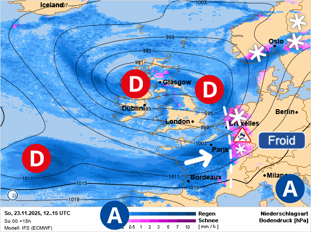 Carte de prévisions d'europe du Dimanche 23 novembre 2025