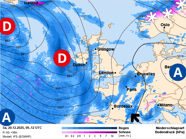 Carte de prévisions d'europe du Samedi 20 décembre 2025