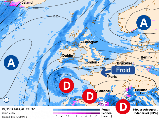 Carte de prévisions d'europe du Mardi 23 décembre 2025