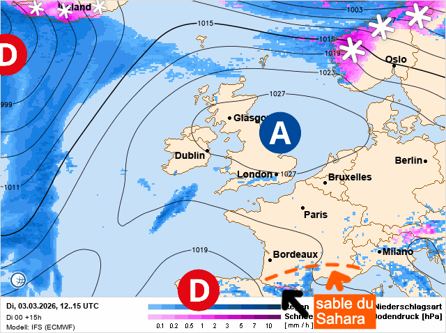 Carte de prévisions d'europe du Mardi 3 mars 2026