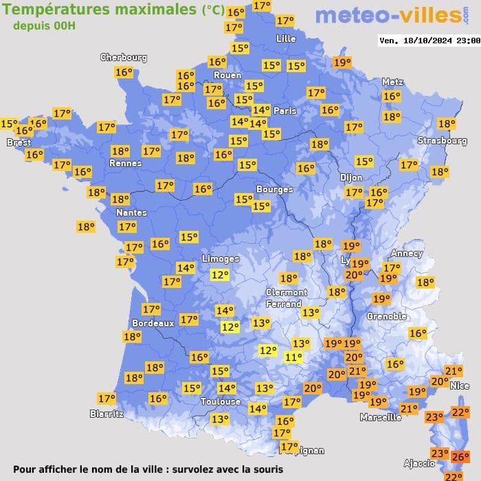 Températures maximales (°C) depuis 00h