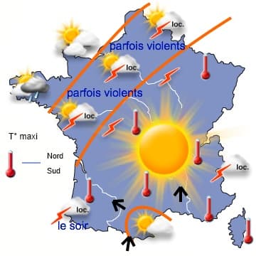 Violents orages dans le Nord et l'Ouest, et fortes chaleurs dans l'Est et le Sud
