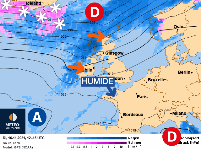Carte de prévisions d'europe du Mardi 16 novembre 2021