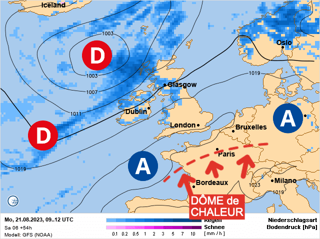 Carte de prévisions d'europe du Lundi 21 août 2023