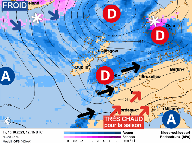 Carte de prévisions d'europe du Vendredi 13 octobre 2023