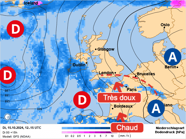 Carte de prévisions d'europe du Mardi 15 octobre 2024