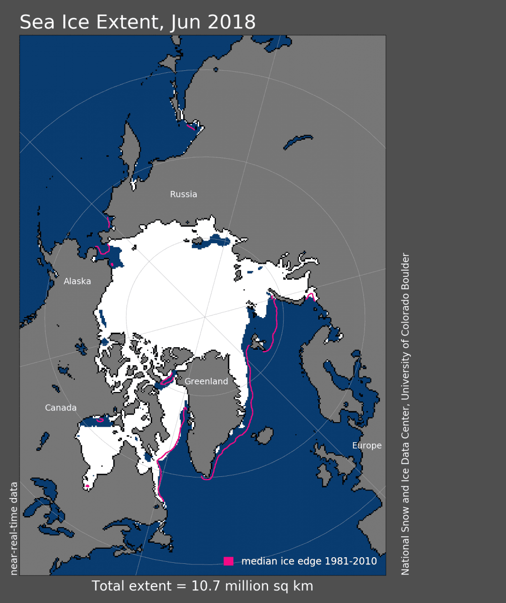 Image d'illustration pour Glaces de l'Arctique : 4e étendue la plus basse pour un mois de juin